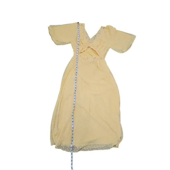 ASOS DESIGN lace insert cut out textured pleated midi dress in lemon yellow Sz 6 - Picture 11 of 12